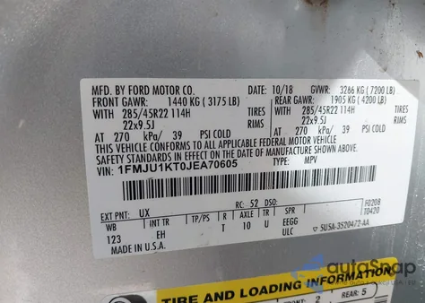 2018 Ford Expedition Limited from USA, damaged, VIN 1FMJU1KT0JEA70605